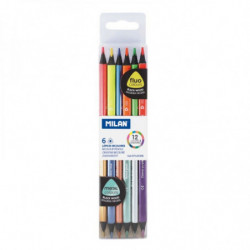 BOITE 6 CRAYONS BICOULEUR FLUO-METAL