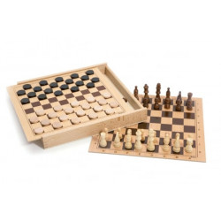 JEUX DE DAMES ET D'ECHECS - COFFRET EN BOIS