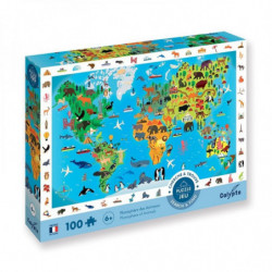 PUZZLE 100P - PLANISPHERE DES ANIMAUX