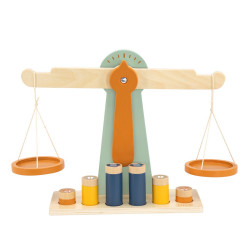 BALANCE EN BOIS AVEC 6 POIDS