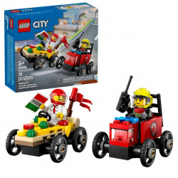 CITY - PACK DE BOLIDES DE COURSE : CAMION DE PIZZA CONTRE CAMION DE POMPIERS