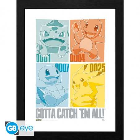 POKEMON - TIRAGE ENCADRE PIKACHU & KANTO STARTERS (30X40)
