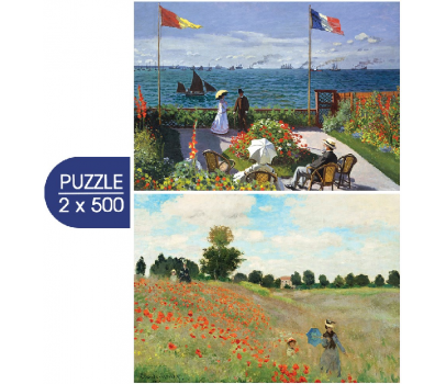 PUZZLE 500P - 2 PUZZLES - L'ART DE MONET : TERRASSE A SAINTE-ADRESSE, 1867 - COQUELICOT, 1873