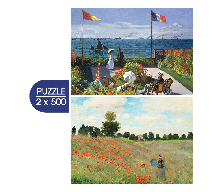 PUZZLE 500P - 2 PUZZLES - L'ART DE MONET : TERRASSE A SAINTE-ADRESSE, 1867 - COQUELICOT, 1873