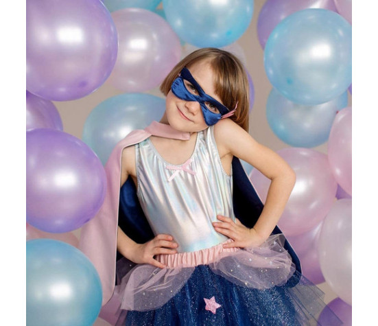 SET DE SUPER-HEROENE (TUNIQUE, CAPE, MASQUE), ROSE/BLEU, TAILLE US 7-8 (3 PCS)