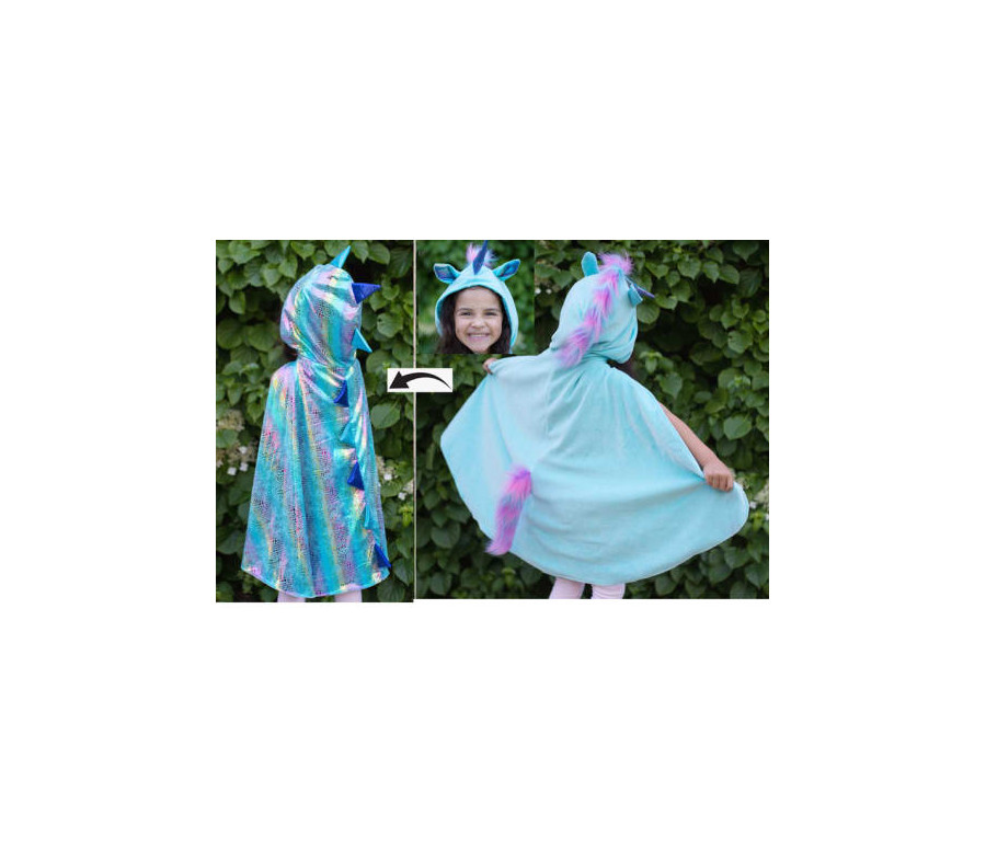 CAPE REVERSIBLE LICORNE/DRAGON, BLEU CLAIR, TAILLE US 5-6 CAPE REVERSIBLE LICORNE/DRAGON, BLEU CLAIR, TAILLE US 5-6
