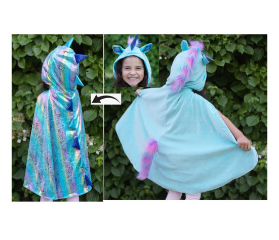 CAPE REVERSIBLE LICORNE/DRAGON, BLEU CLAIR, TAILLE US 5-6