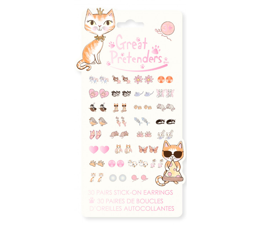 SET DE 30 PAIRES DE BOUCLES D'OREILLES AUTOCOLLANTES CHATONS