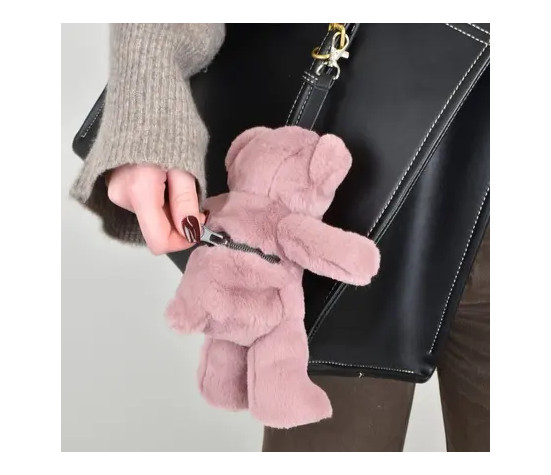 BIJOU DE SAC DOUDOU - OURS ROSE POUDRE
