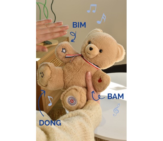 OURS FRANCAIS MUSICAL - TAM TAM BEIGE
