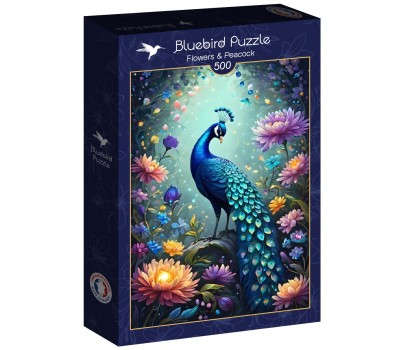 Puzzle 500p - Fleurs et Paon