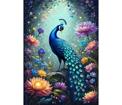 Puzzle 500p - Fleurs et Paon