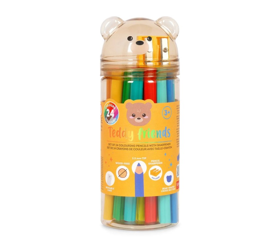 Teddy Friends - 24 Crayons de  couleur avec taille-crayon - Teddy Bear
