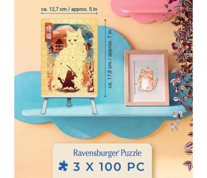 Puzzle 100P x 3 - Chat, Panda Roux et Dragon Ukyio-E
